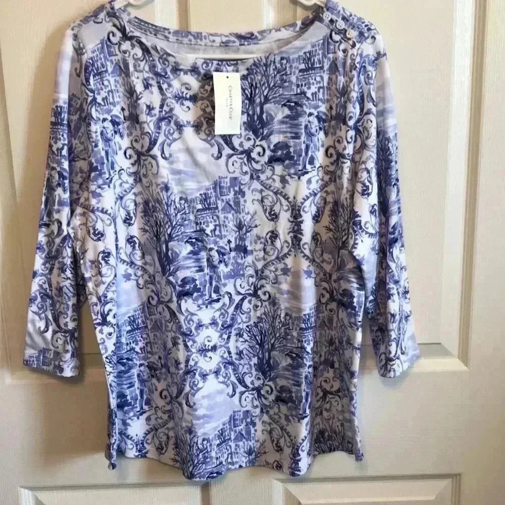 Charter Club Plus Printed Pullover Top Size 0X